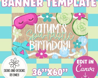 Spa Birthday Party Banner Template | Editable 36"x60" Canva Template | Digital Download | DIY Painted Sign | Mockup