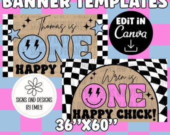 Cool Dude and Cool Chick Birthday Banner Template Bundle| Editable 36"x60" Canva Templates | Digital Download | DIY Painted Sign | Mockup
