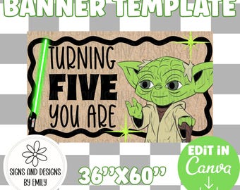 Yoda Inspired Birthday Banner Template | Editable 36"x60" Canva Template | Digital Download | DIY Painted Sign | Mockup