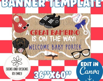 Sandlot Baby Shower Banner Template | Editable 36"x60" Canva Template | Digital Download | DIY Painted Sign | Mockup