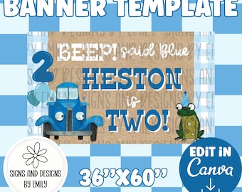 Little Blue Truck Birthday Banner Template | Editable 36"x60" Canva Template | Digital Download | DIY Painted Sign | Mockup