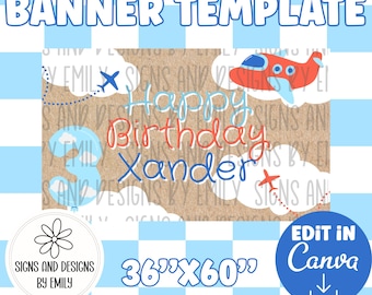 Airplane Clouds Birthday Banner Template | Editable 36"x60" Canva Template | Digital Download | DIY Painted Sign | Mockup