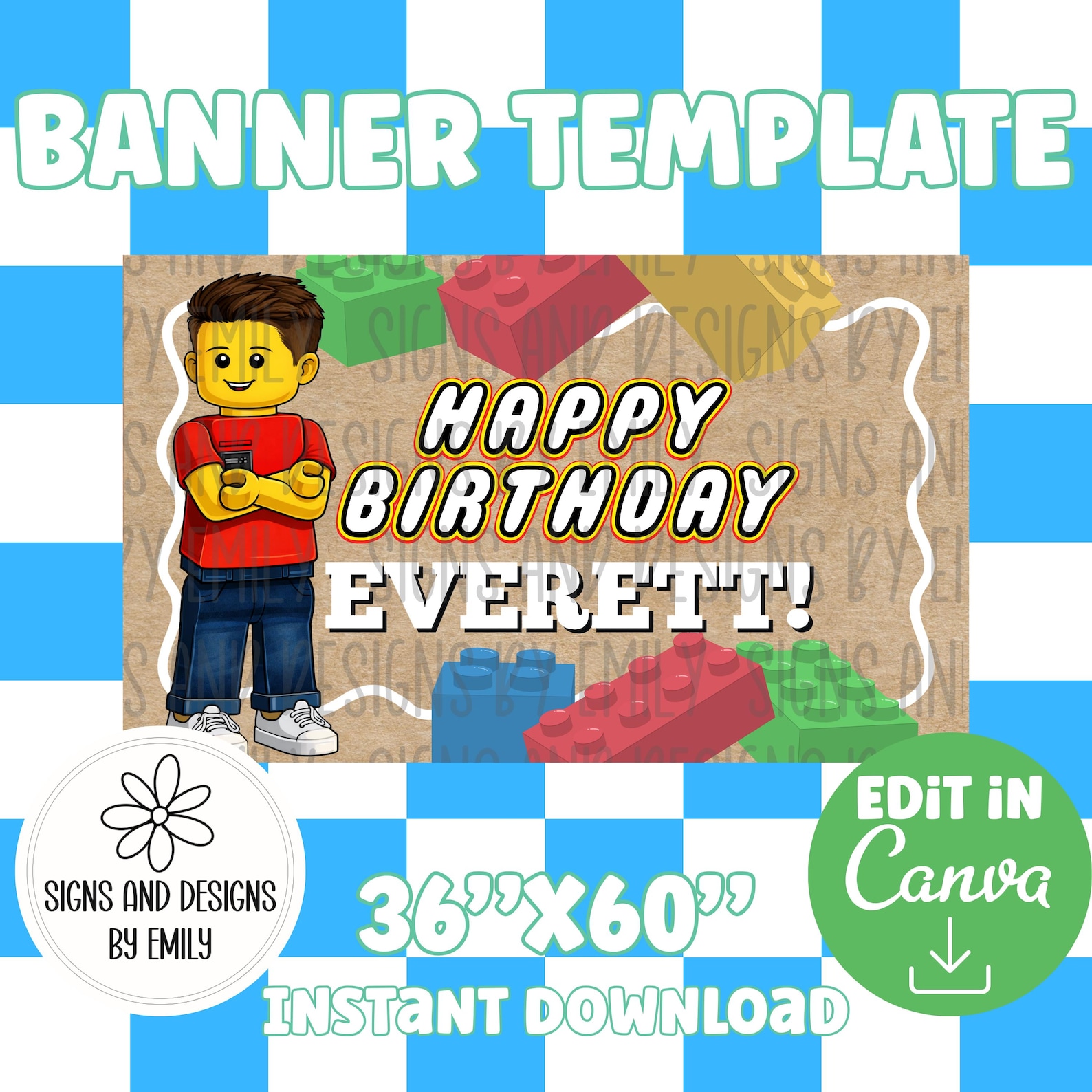 Lego Guy Birthday Party Banner Template | Editable 36