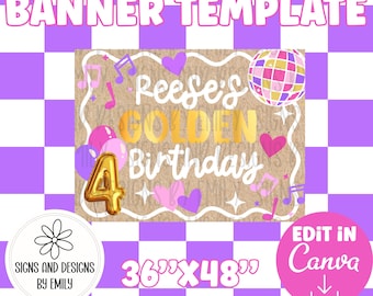 Girly Golden Birthday Banner Template | Editable 36"x48" Canva Template | Digital Download | DIY Painted Sign | Mockup