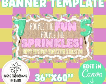 Sprinkle Birthday Party Banner Template | Editable 36"x60" Canva Template | Digital Download | DIY Painted Sign | Mockup
