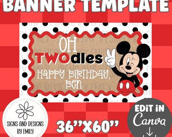 Oh Two-dles Birthday Party Banner Template | Editable 36"x60" Canva Template | Digital Download | DIY Painted Sign | Mockup