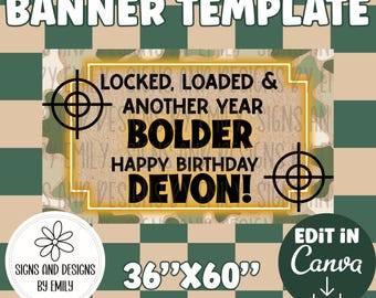 Locked and Loaded Birthday Banner Template | Editable 36"x60" Canva Template | Digital Download | DIY Painted Sign | Mockup