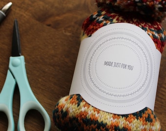 Handgemachte Etiketten - PRINT YOUR OWN, Pflegeanleitung zum Ausdrucken, Sock Wrap, Stricketikett, Strickanhänger, Häkel Wrap, Häkeletikett