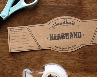 Knit HeadBand Labels - PRINT YOUR OWN, Printable Care Instructions, Headband Wrap, Knitting Label
