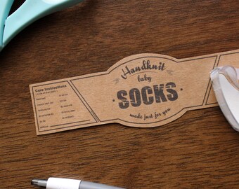 Baby Socken Etikett - PRINT YOUR OWN, Pflegeanleitung zum Ausdrucken, Sock Wrap, Stricketikett, Strickanhänger