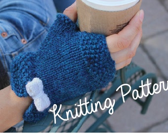 Fingerless Mittens with Bow KNITTING PATTERN