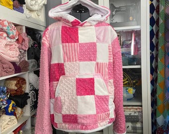 Pink minky scrap hoodie