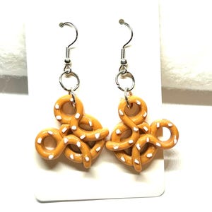Mickey Pretzel Snack Dangle Earrings - Stainless Steel Hypoallergenic Disney Jewelry - Gift - Stocking Stuffer