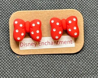 ミニーマウス リボンスタッドピアス - 低刺激性ディズニージュエリー - ギフト - クリスマスプレゼントに最適