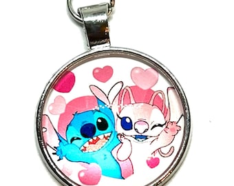STITCH & ANGEL Keychain Keyring Disney Gift