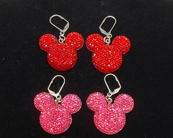 Mickey Mouse Glitter Icon Earrings - Lever Back Dangle Hypoallergenic Disney Jewelry - Gift - Stocking Stuffer