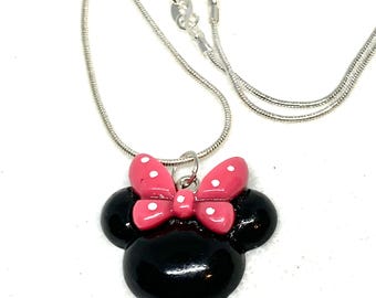 Minnie Mouse Icon Necklace Pendant Disney Jewelry - Made with 925 Sterling Silver Chain - Gift - Stocking Stuffer
