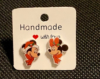 Mickey and Minnie Christmas Holiday Stud Earrings - Hypoallergenic Disney Jewelry -  Gift - Stocking Stuffer