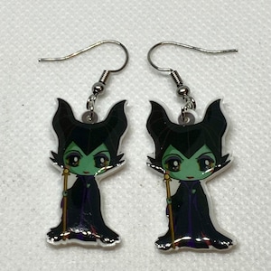 Maleficent Disney Villain Dangle Earrings -  Hypoallergenic -  Sleeping Beauty - Halloween - Gift - Stocking Stuffer