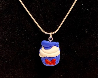 Donald Duck Cupcake Necklace Pendant Disney Jewelry - Made with 925 Sterling Silver Chain - Gift - Stocking Stuffer