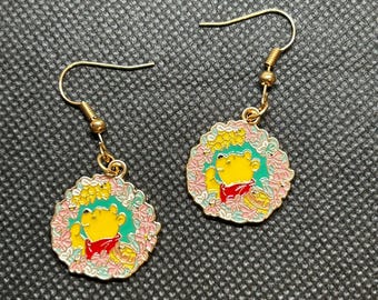 Winnie the Pooh Flower Dangle  Earrings - Hypoallergenic Disney Jewelry -  Gift - Stocking Stuffer