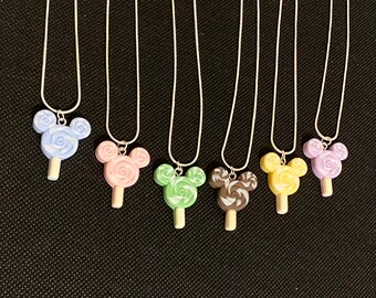 Mickey Mouse Lollipop Swirl Necklace Pendant Disney Mickey Pop - Made with 925 Sterling Silver Chain - Gift - Stocking Stuffer