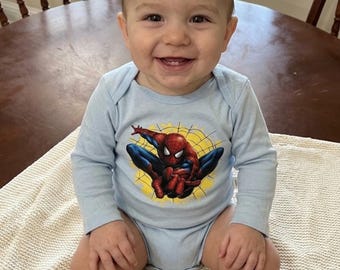 Body de bebé Spiderman azul claro de 6 a 9 meses, body de bebé Disney personalizado