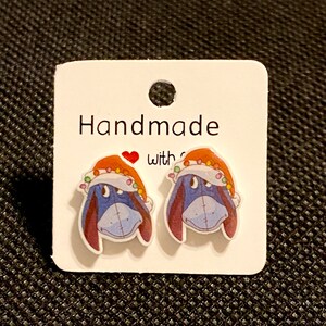 Eeyore Christmas Holiday Stud Earrings - Winnie the Pooh - Hypoallergenic Disney Jewelry -  Gift - Stocking Stuffer