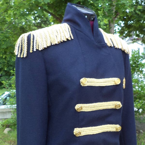 Military Jacket - Navy Blue Double Breasted Blazer - Upcycled Recycled Repurposed Clothing - Size 10