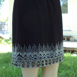 Black Mini Skirt - Elastic Waist - Upcycled, Recycled, Repurposed Clothing - Size Medium to Large