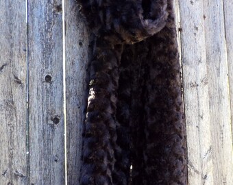 Faux Fur Scarf - Brown with Beaded Trim