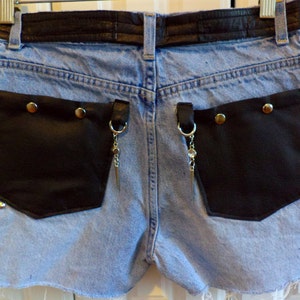 High Waisted Denim Shorts Leather / Studded Upcycled, Recycled, Repurposed Clothing Size 8 image 4
