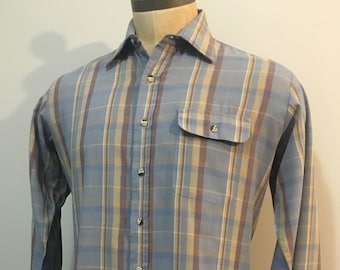 Vintage MENS 80s-90s Sears Classic Collections blue, brown, tan & white long sleeve shirt, size L