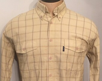 Vintage MENS 80s Mr. Unique lightweight brushed cotton corduroy long sleeve plaid shirt, size M