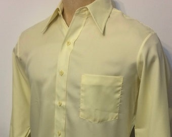 Vintage MENS 70s Montgomery Ward shimmery yellow long sleeve knit shirt, size M, dead stock