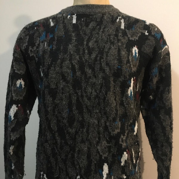 Vintage MENS 80s-90s Chapel Hill black & grey "mohair look" crew neck sweater, size M