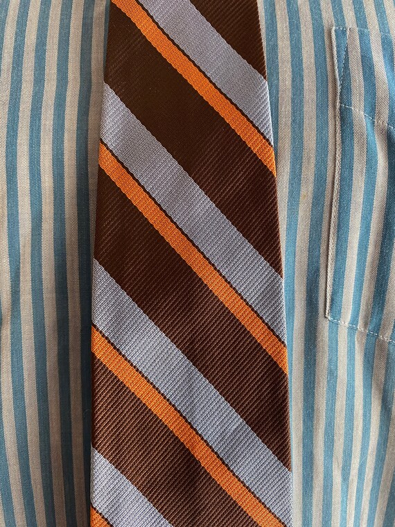 Vintage MENS blue, brown & orange diagonal stripe… - image 3