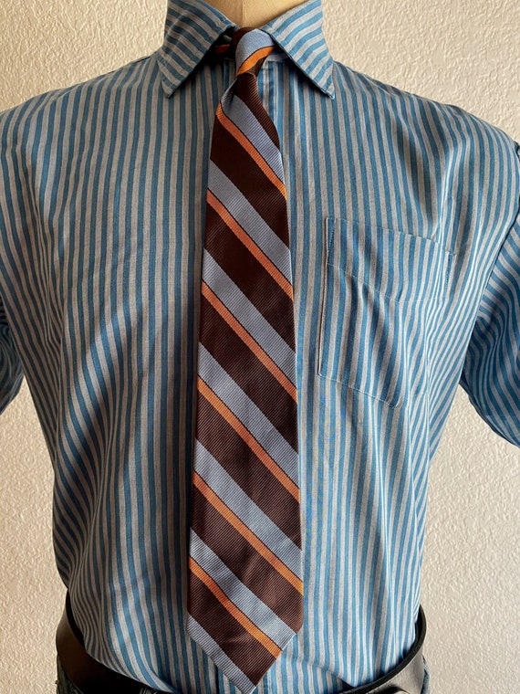 Vintage MENS blue, brown & orange diagonal stripe… - image 1