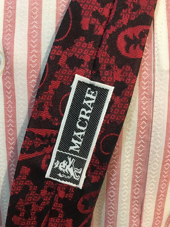 Vintage MENS Macrae red & black jacquard woven pa… - image 7