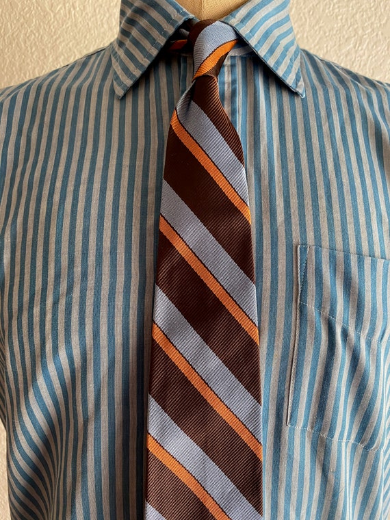 Vintage MENS blue, brown & orange diagonal stripe… - image 2