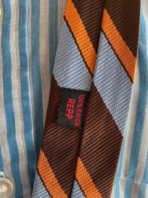 Vintage MENS blue, brown & orange diagonal stripe… - image 6