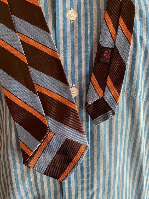 Vintage MENS blue, brown & orange diagonal stripe… - image 5