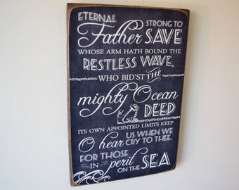 Sailor Prayer Sign - Wood Sailor Navy Sign - Deployment Sign - Sailor Hymn - Eternal Father strong to save wood navy sign - BornOnBonn