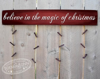 Red Believe in the Magic of Christmas Merry Mail Christmas Card Holder - Card Hanger - Christmas Cards - Card Display - Greeting Card Holder