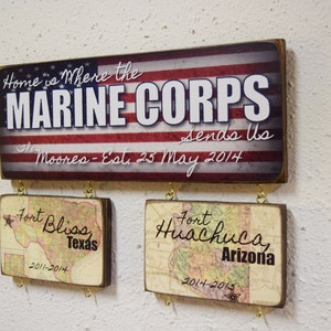 Marines Sign, Marine Corps Sign, Marine, Home is where the Marine Corps Sends Us Official Hobbyist of the USMC; License number 582-24