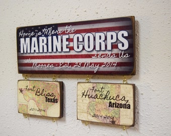 Marines Sign, Marine Corps Sign, Marine Wedding, Home is where the Marine Corps Sends Us Official Hobbyist of the USMC; License number 23064