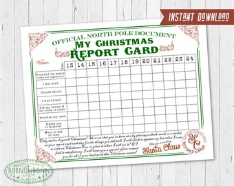 Christmas Report Card - Digital Download - Child's Report Card - Naughty or Nice - Digital File - Christmas Behavior Chart - Santa Claus