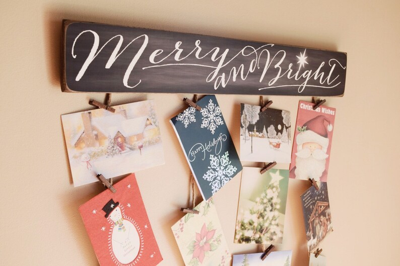 Merry & Bright Merry Mail Christmas Card Holder Christmas Card Hanger Christmas Cards Merry and Bright Greeting Card Holder image 1