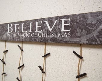 Believe in the Magic of Christmas Card Holder - Merry Christmas Card Hanger - Christmas Cards - Card Display - Greeting Card Holder