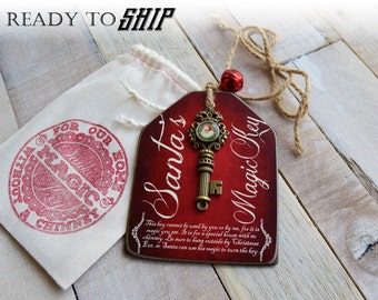 Llave mágica de Papá Noel, etiqueta de madera Llave de Papá Noel, llave de Navidad, llave de Papá Noel, llave de Papá Noel para Navidad en una etiqueta de madera